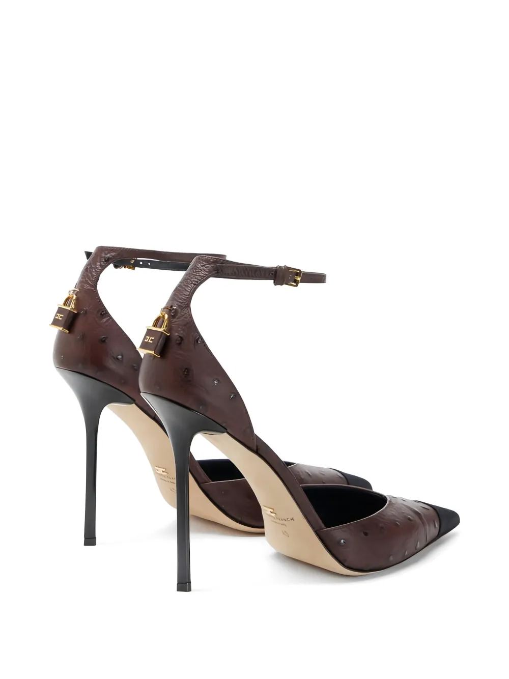 Elisabetta Franchi ostrich texture jewelled pumps Bruin