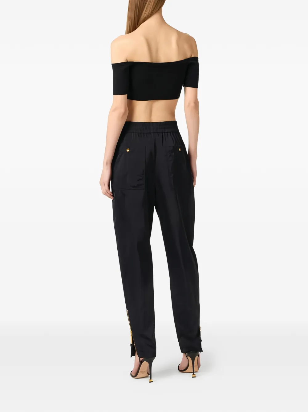  Elisabetta Franchi Button Cropped Knit Top - Black 
