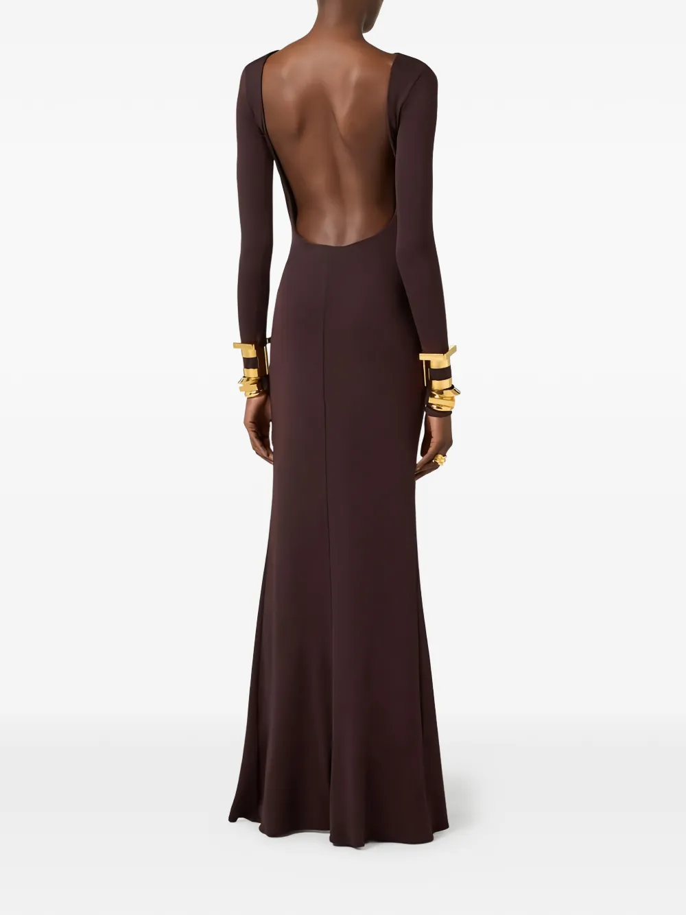 Elisabetta Franchi Gedrapeerde maxi-jurk met open achterkant Bruin