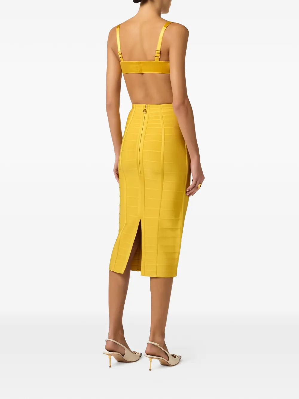 Elisabetta Franchi 3D gebreide verfraaide midi-rok Geel