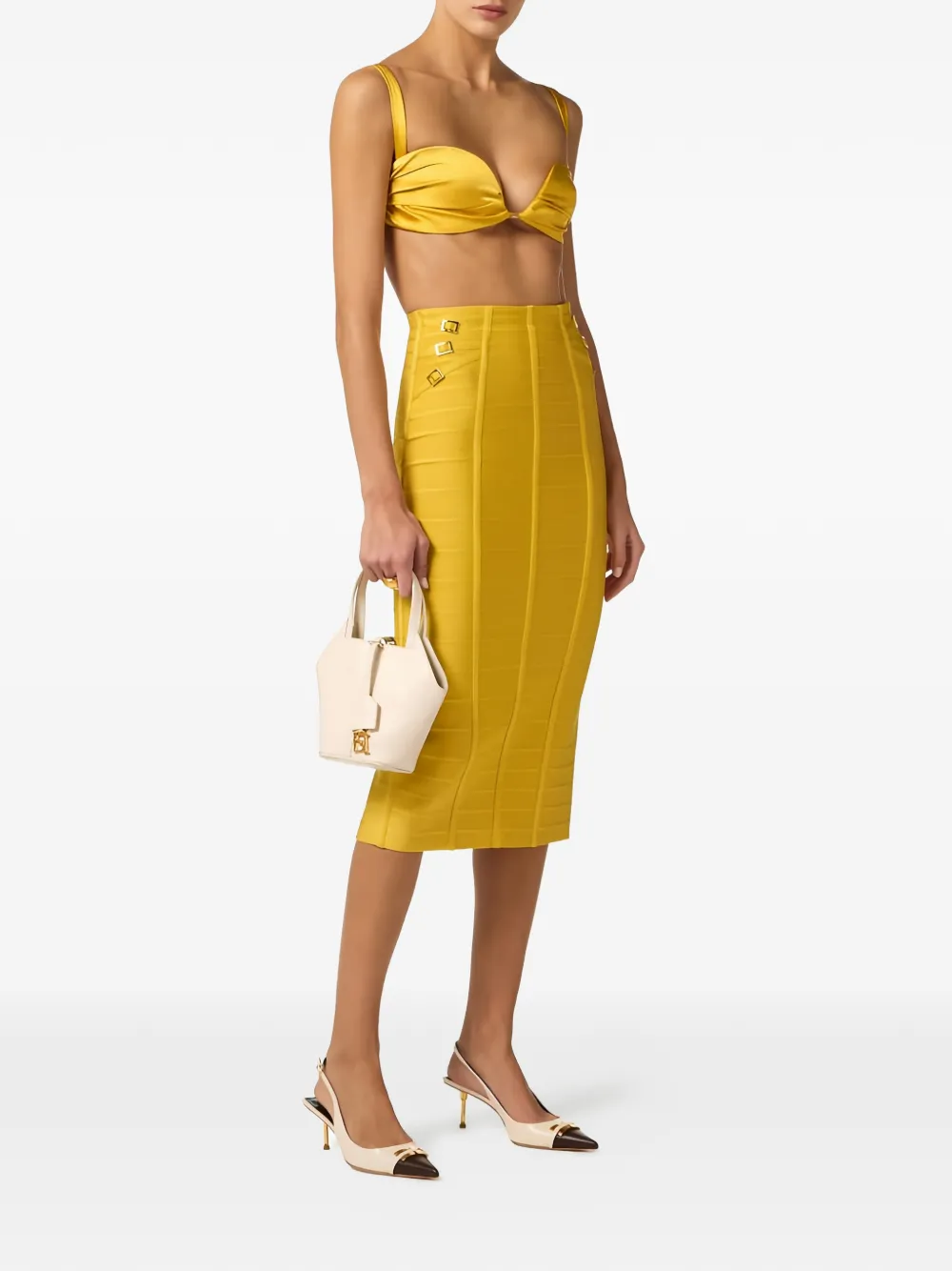 Elisabetta Franchi 3D gebreide verfraaide midi-rok Geel
