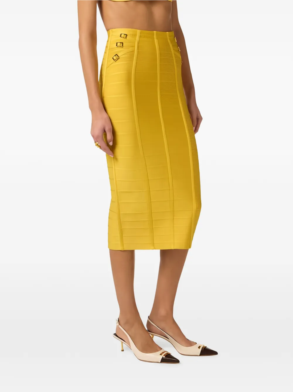 Elisabetta Franchi 3D gebreide verfraaide midi-rok Geel