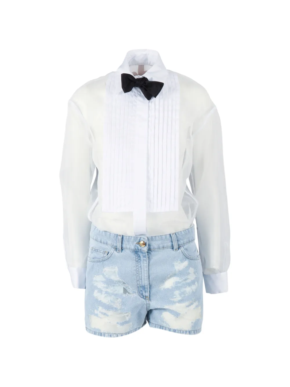 Elisabetta Franchi bib distressed romper suit - Blu