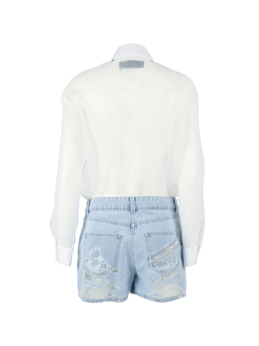  Elisabetta Franchi Mono Corto Con Efecto Envejecido Y Pechera - Blanco 