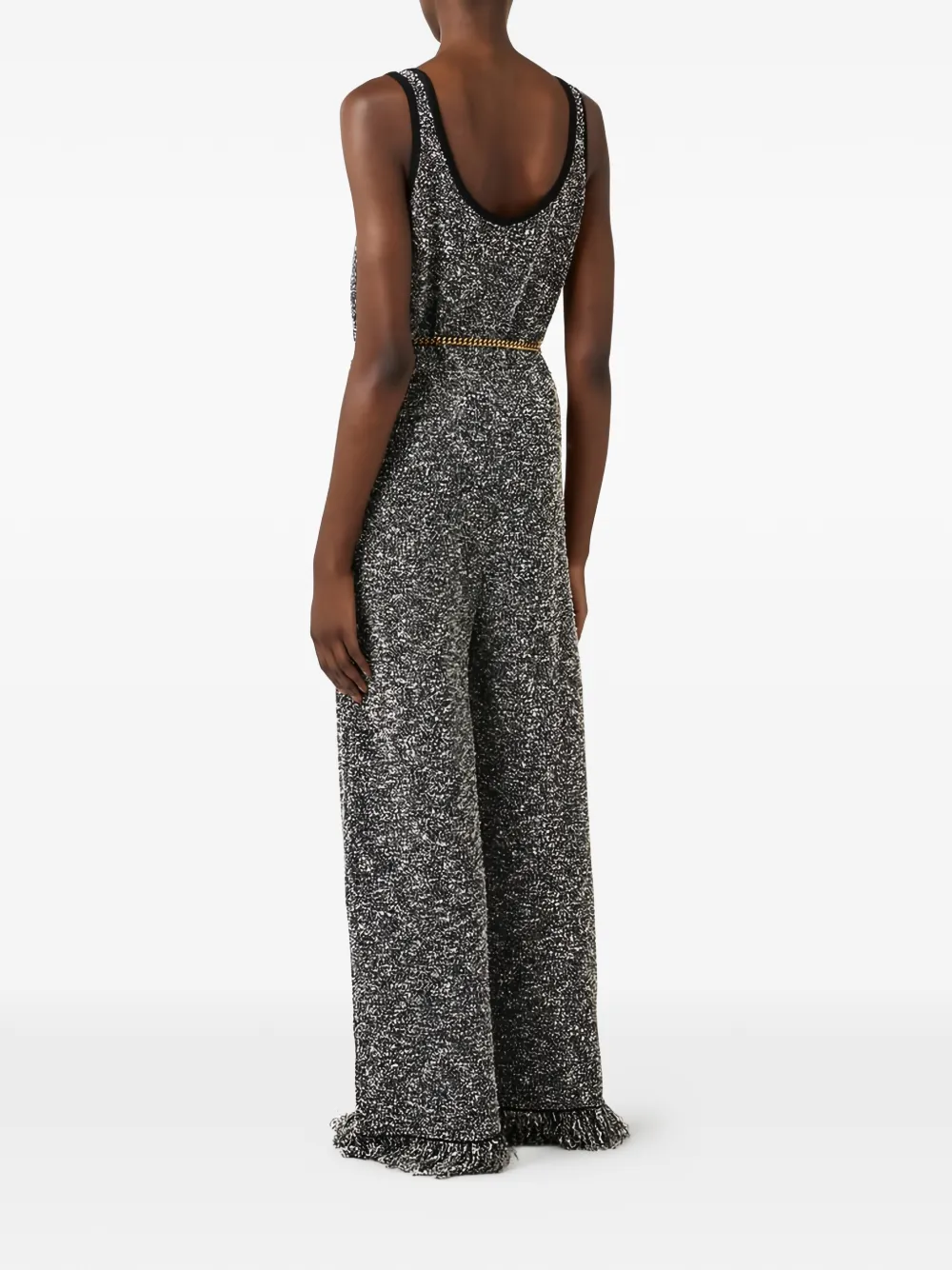  Elisabetta Franchi Fringed Bouclé Knit Jumpsuit - Black 