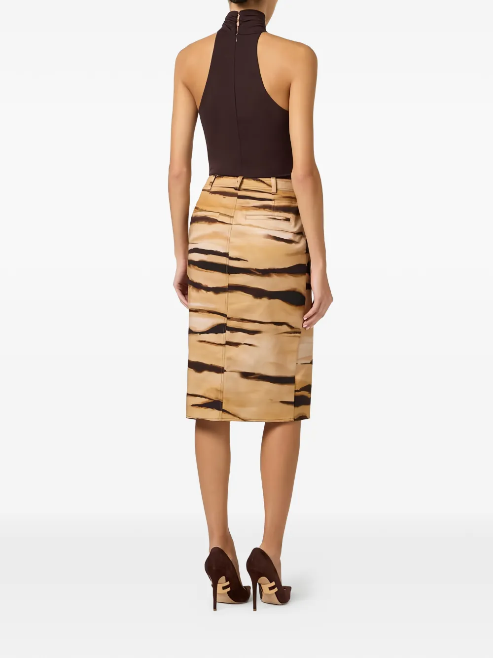  Elisabetta Franchi Tiger-print Safari Midi Skirt - Neutrals 