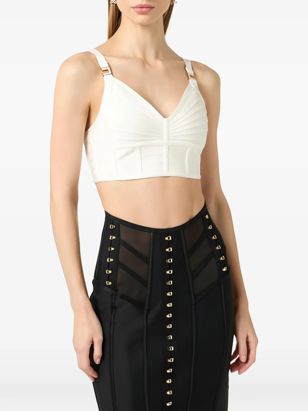 Elisabetta Franchi Geribbelde metalen tanktop Beige