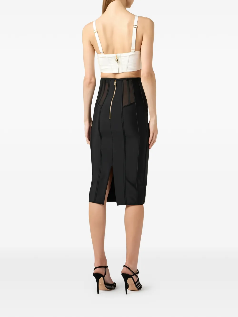 Elisabetta Franchi Geribbelde metalen tanktop Beige