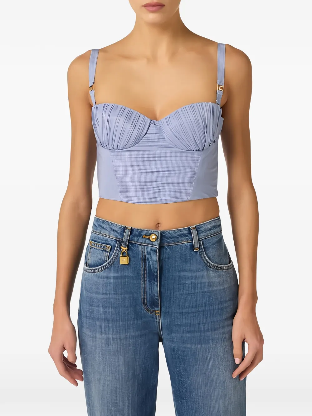 Elisabetta Franchi Gestreepte top met plooien Blauw