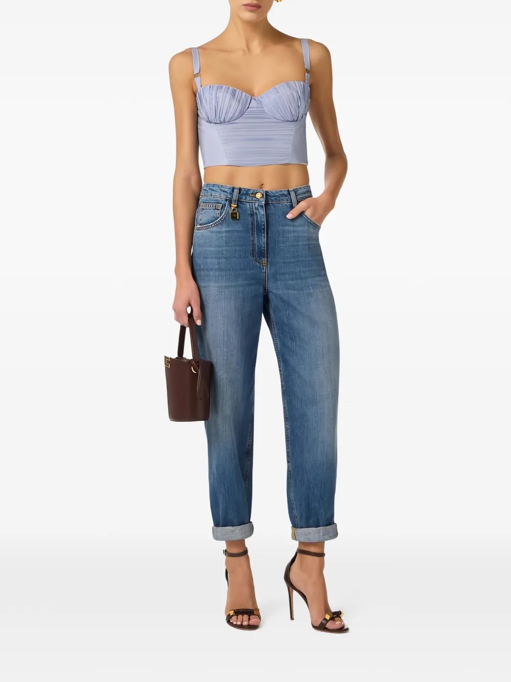 Elisabetta Franchi Gestreepte top met plooien Blauw