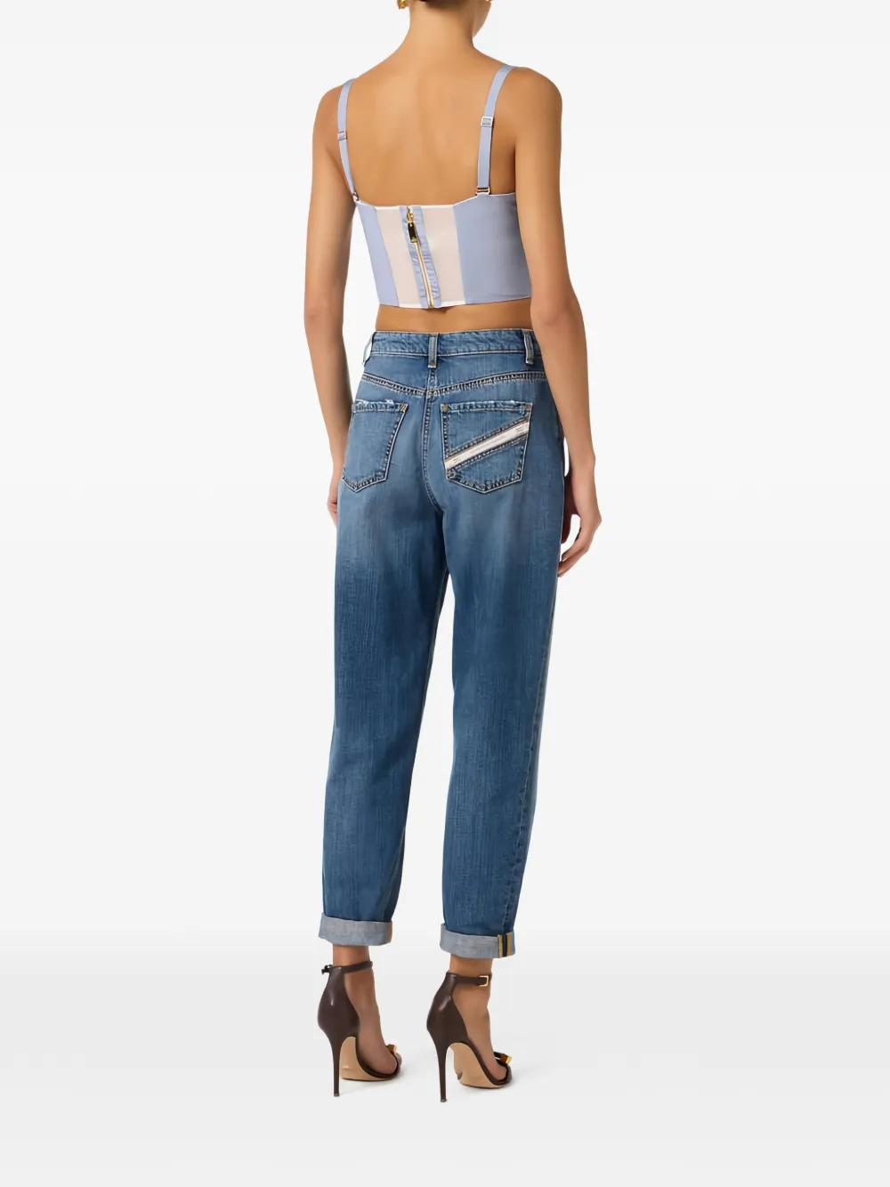 Elisabetta Franchi Gestreepte top met plooien Blauw