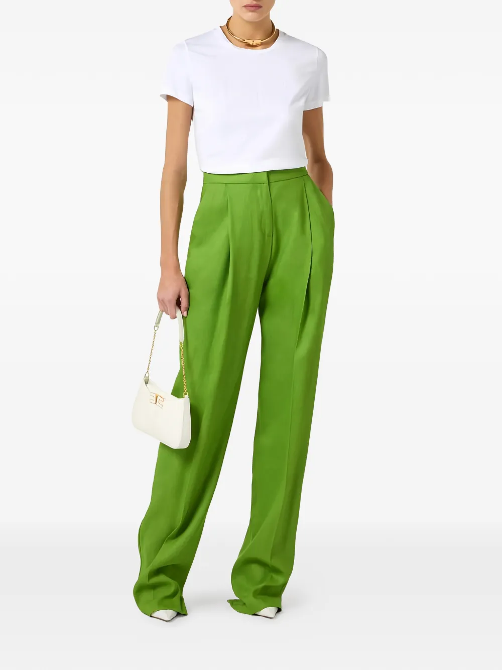 Elisabetta Franchi linen blend trousers Groen