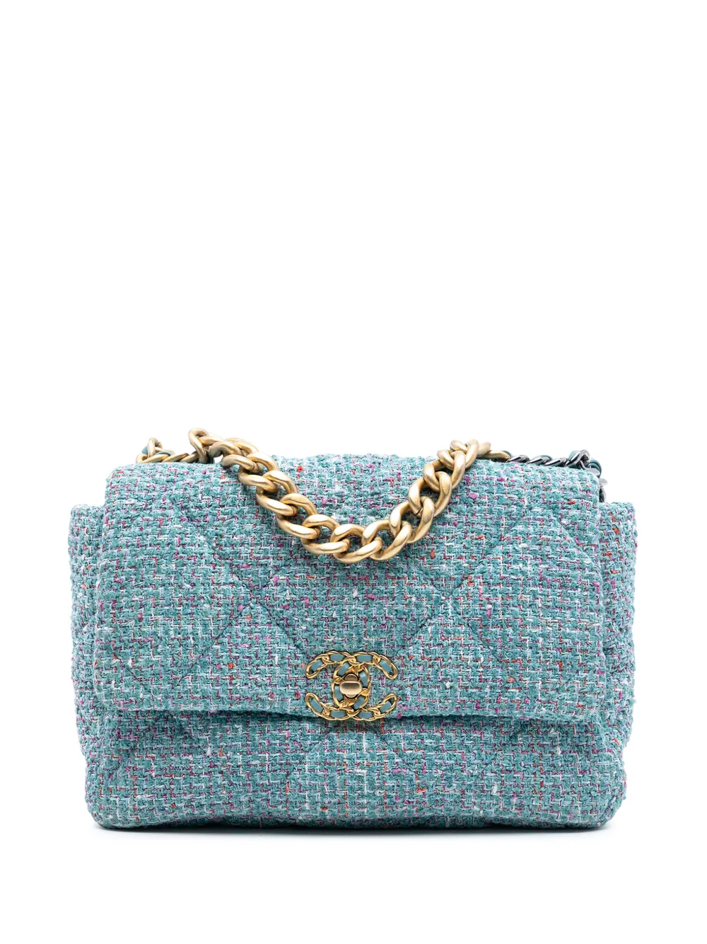 CHANEL Pre-Owned 2021 Large Tweed 19 Flap satchel - Blu