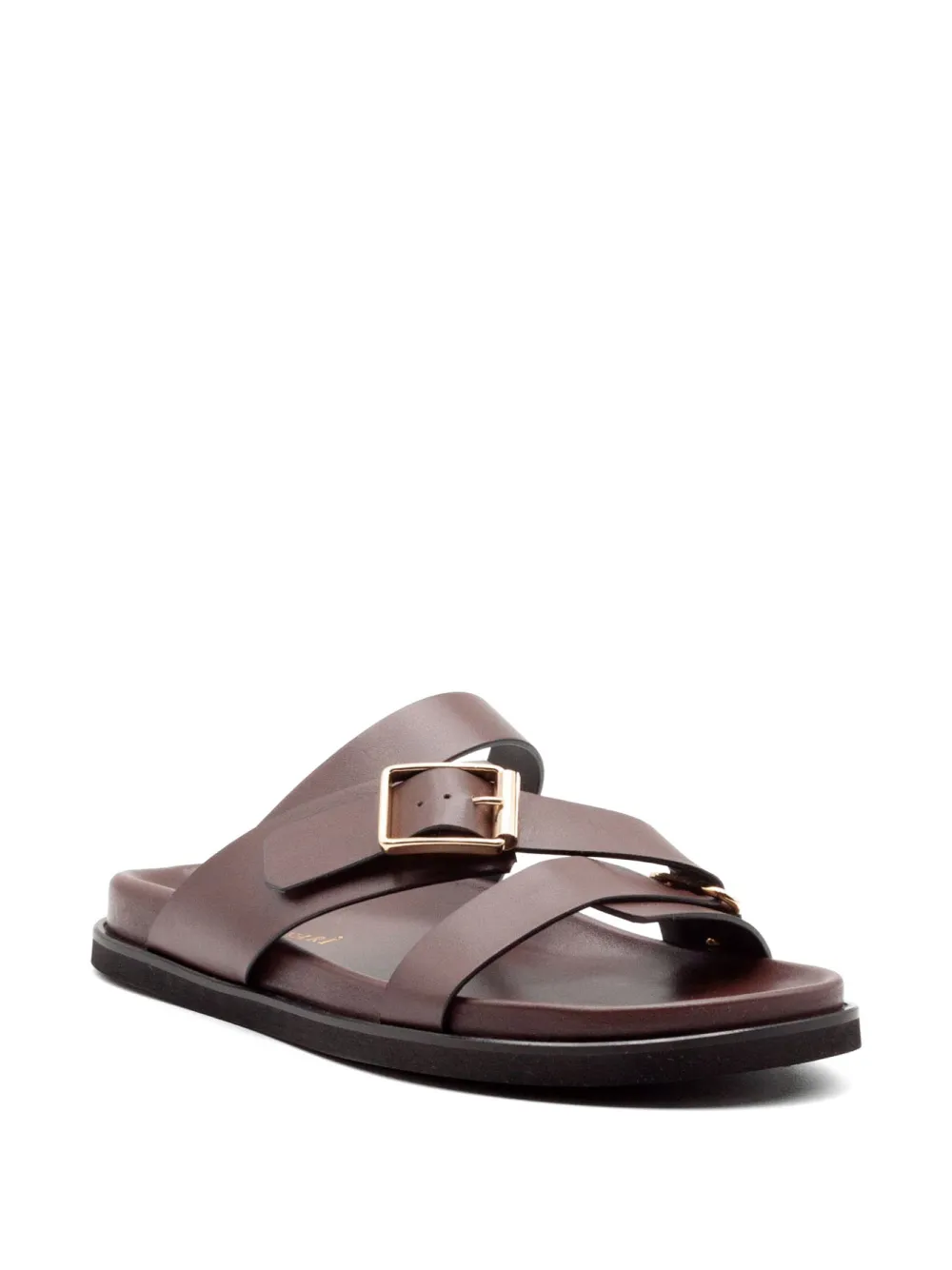  Donnarì Double Strap Buckle Leather Sandals - Brown 