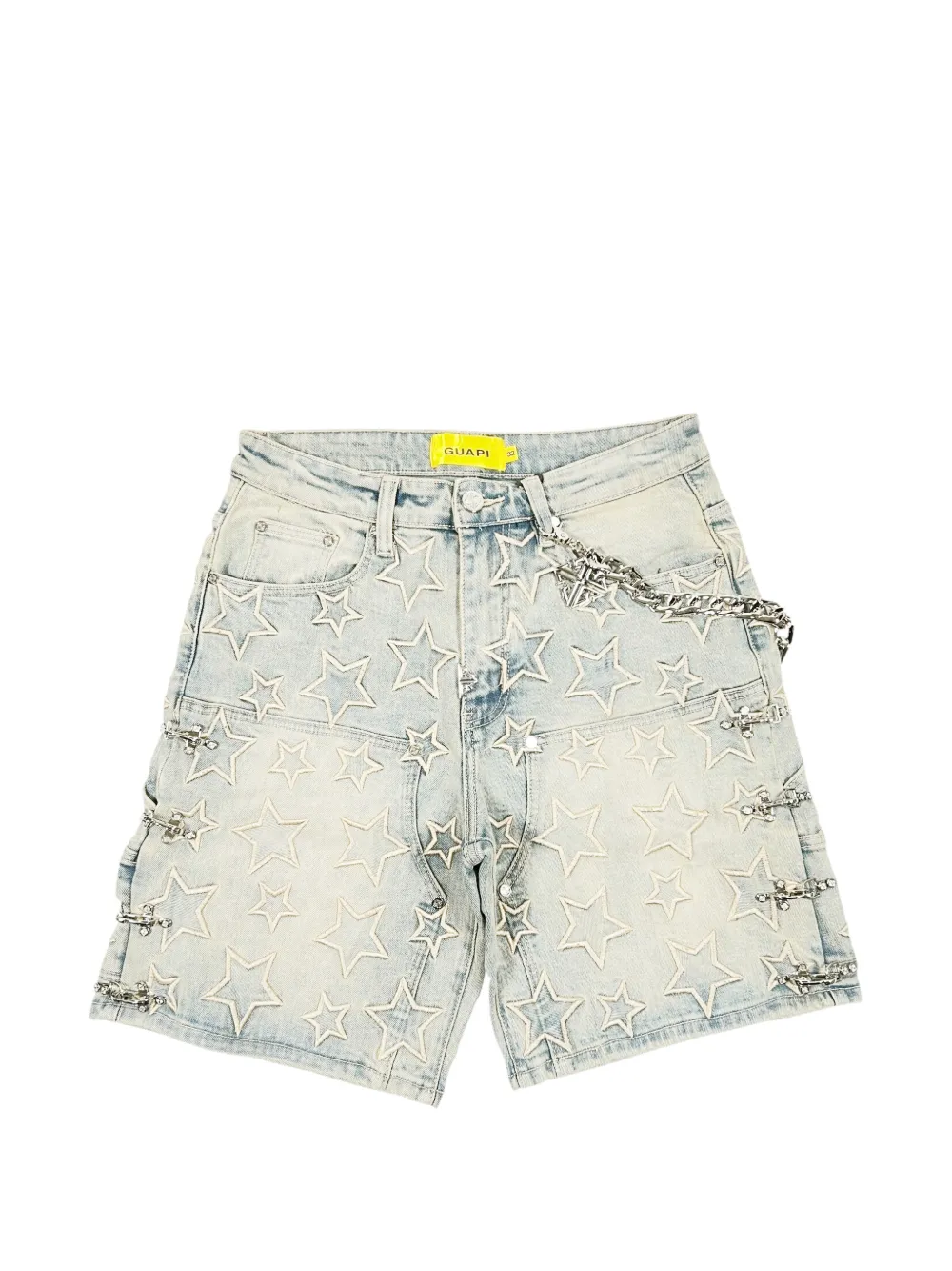 GUAPI star-embossed chain denim shorts - Blu