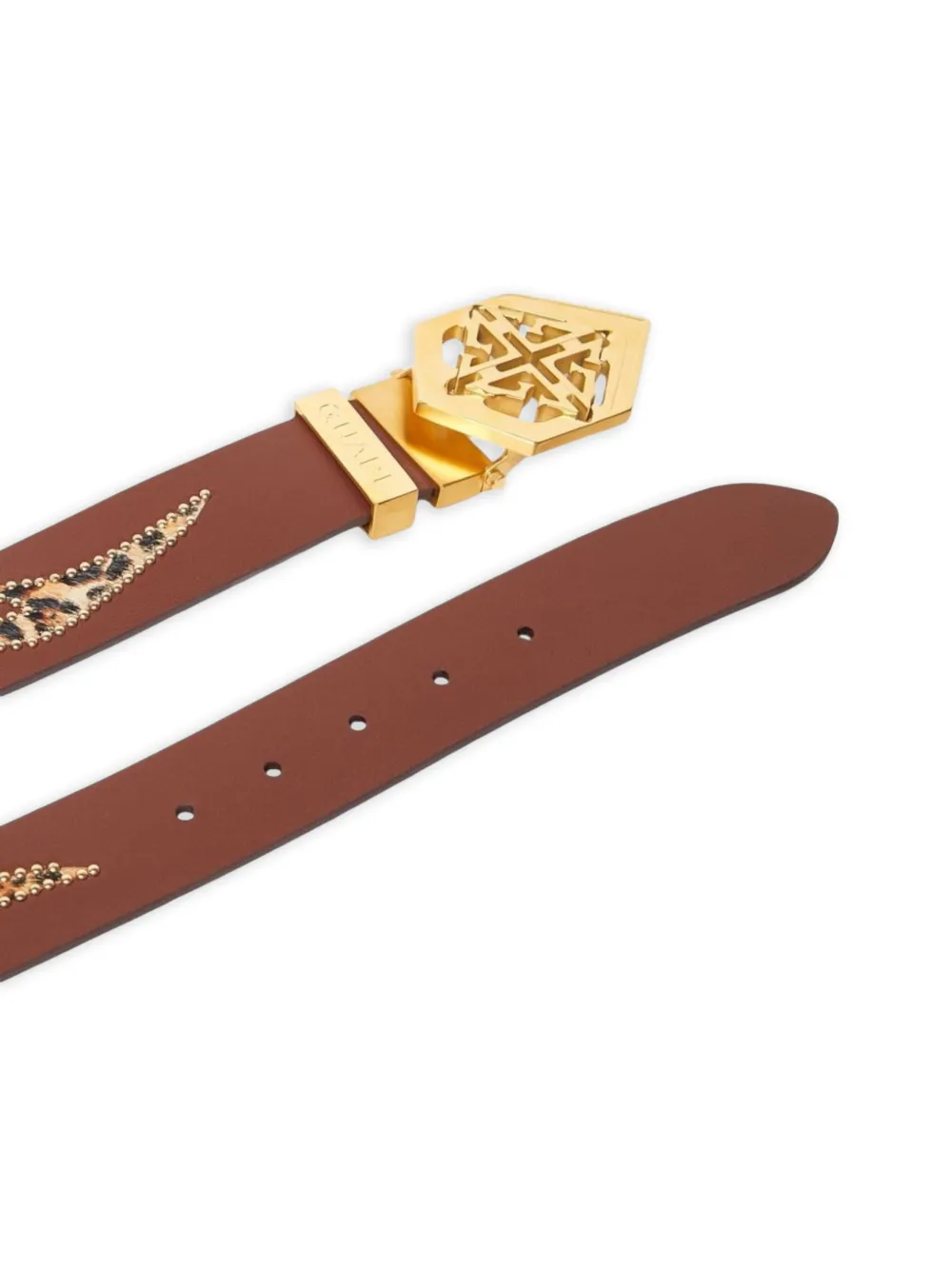  Guapi Gold Emblem Leopard-print Belt - Brown 