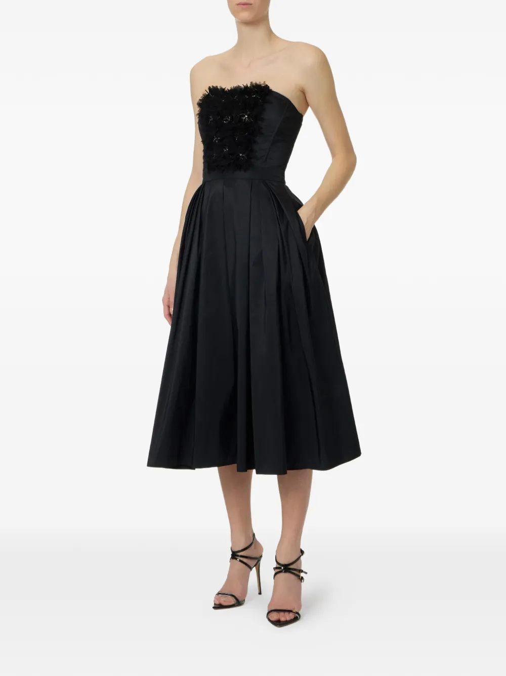 Elisabetta Franchi embroidered floral-appliqué midi dress - Schwarz