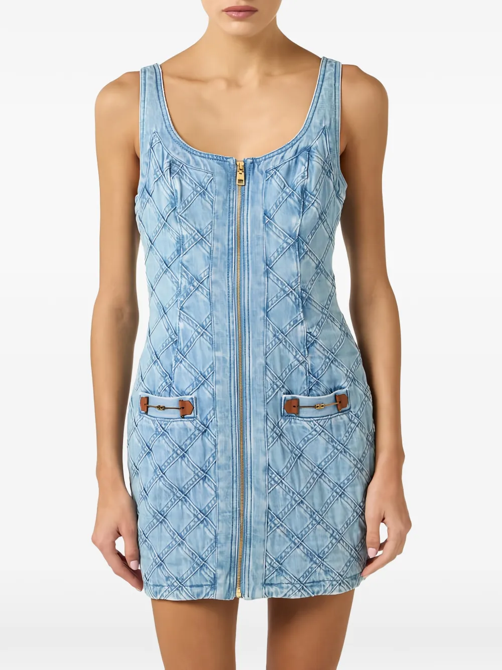 Elisabetta Franchi Mini-jurk met diamanttextuur Blauw