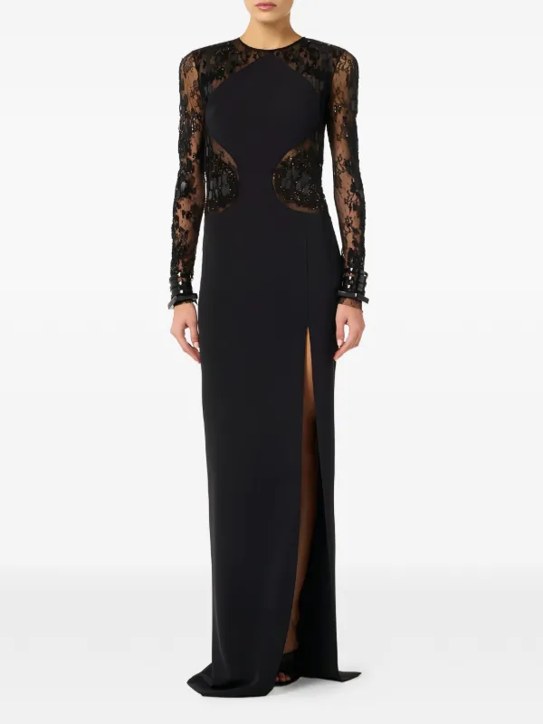 red carpet dresses with lace GL1319 | Gold Lace Bodice and Sequin on Skirt
