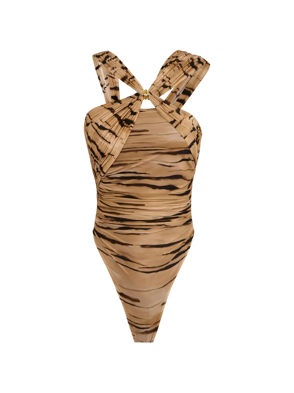 Elisabetta Franchi crossed-sash tiger-print bodysuit - Toni neutri