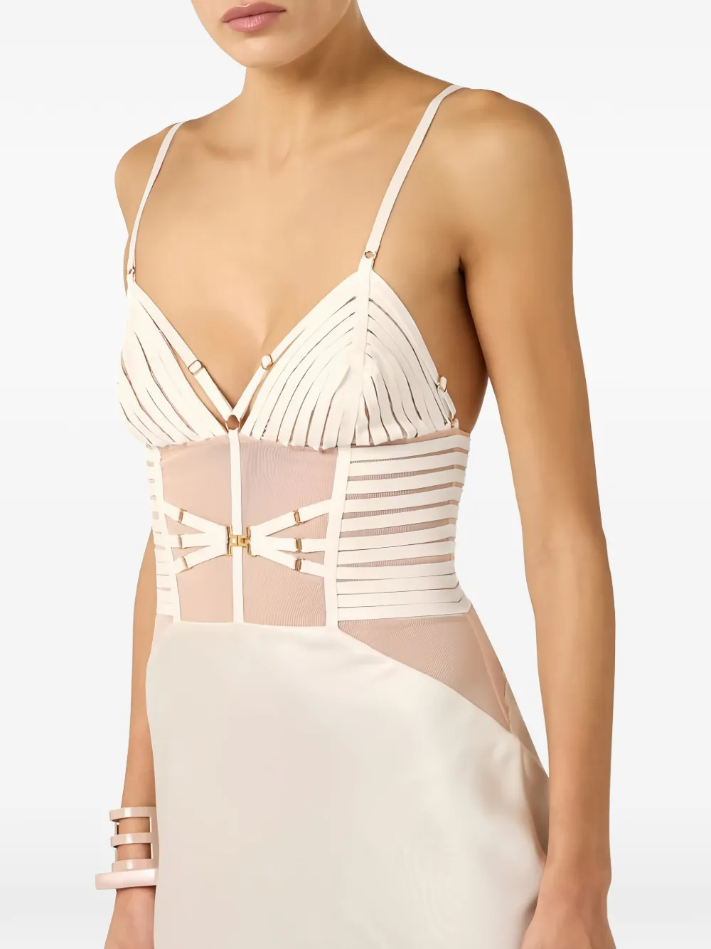 Elisabetta Franchi Maxi-jurk met tulen vlakken Beige