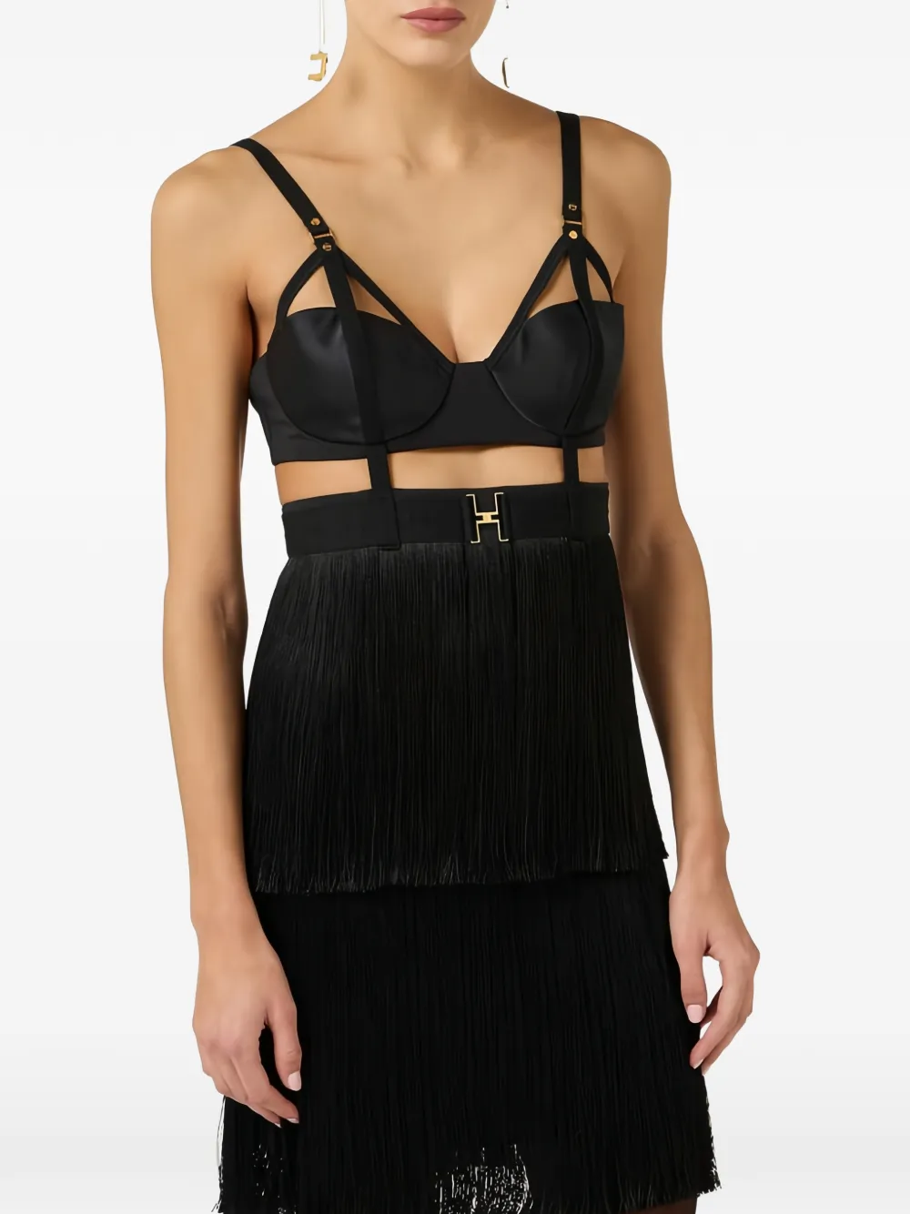 Elisabetta Franchi Mini-jurk met franje Zwart