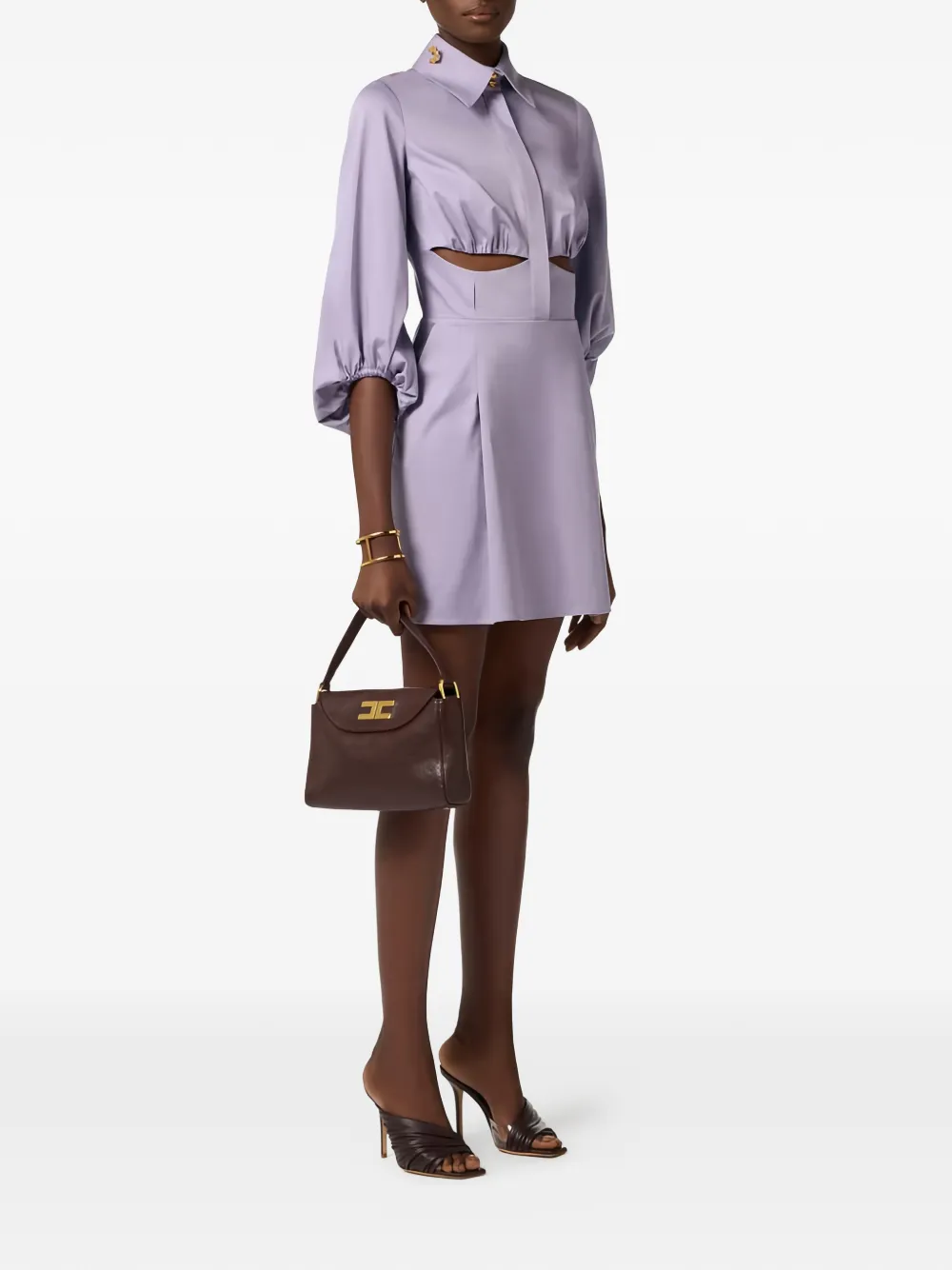 Elisabetta Franchi Mini-jurk met ballonmouwen en uitgesneden details Paars