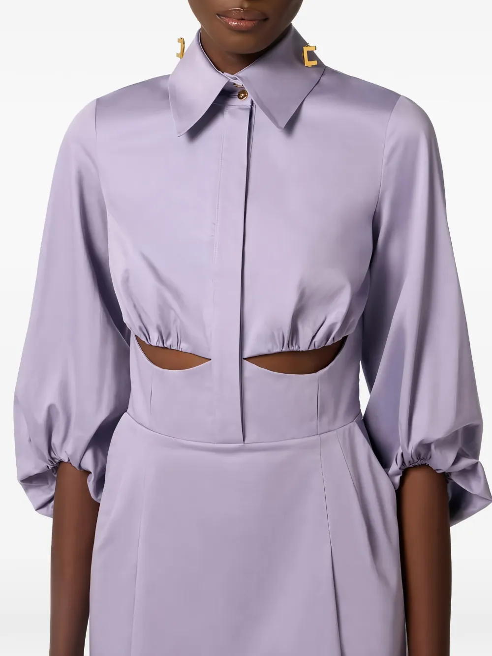 Elisabetta Franchi Mini-jurk met ballonmouwen en uitgesneden details Paars
