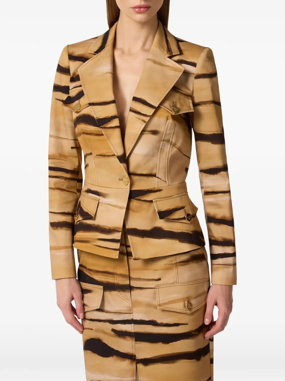 Elisabetta Franchi Blazer met tijgerprint Beige
