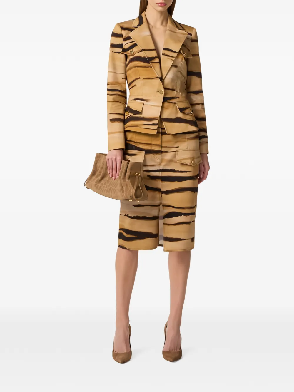 Elisabetta Franchi Blazer met tijgerprint Beige