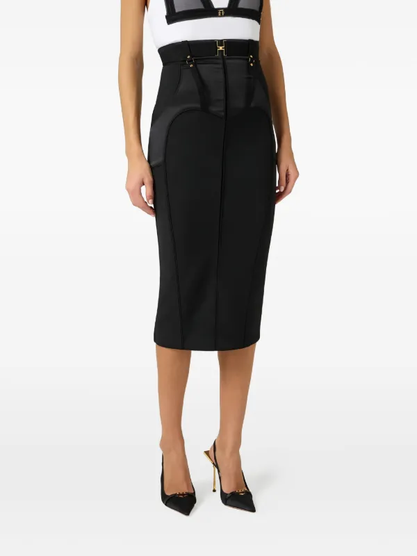 Elisabetta Franchi Bustier Metal Logo Belt Midi Skirt | Black