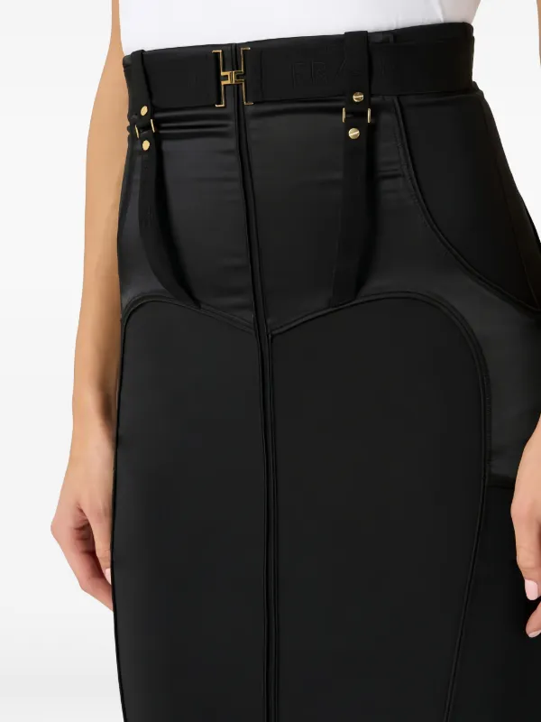 Elisabetta Franchi Bustier Metal Logo Belt Midi Skirt | Black