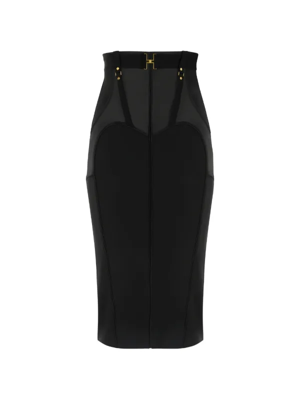 Elisabetta Franchi Bustier Metal Logo Belt Midi Skirt | Black