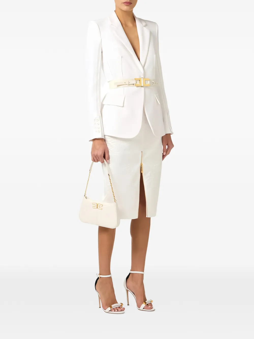  Elisabetta Franchi High-waist Zip Midi Skirt - White 