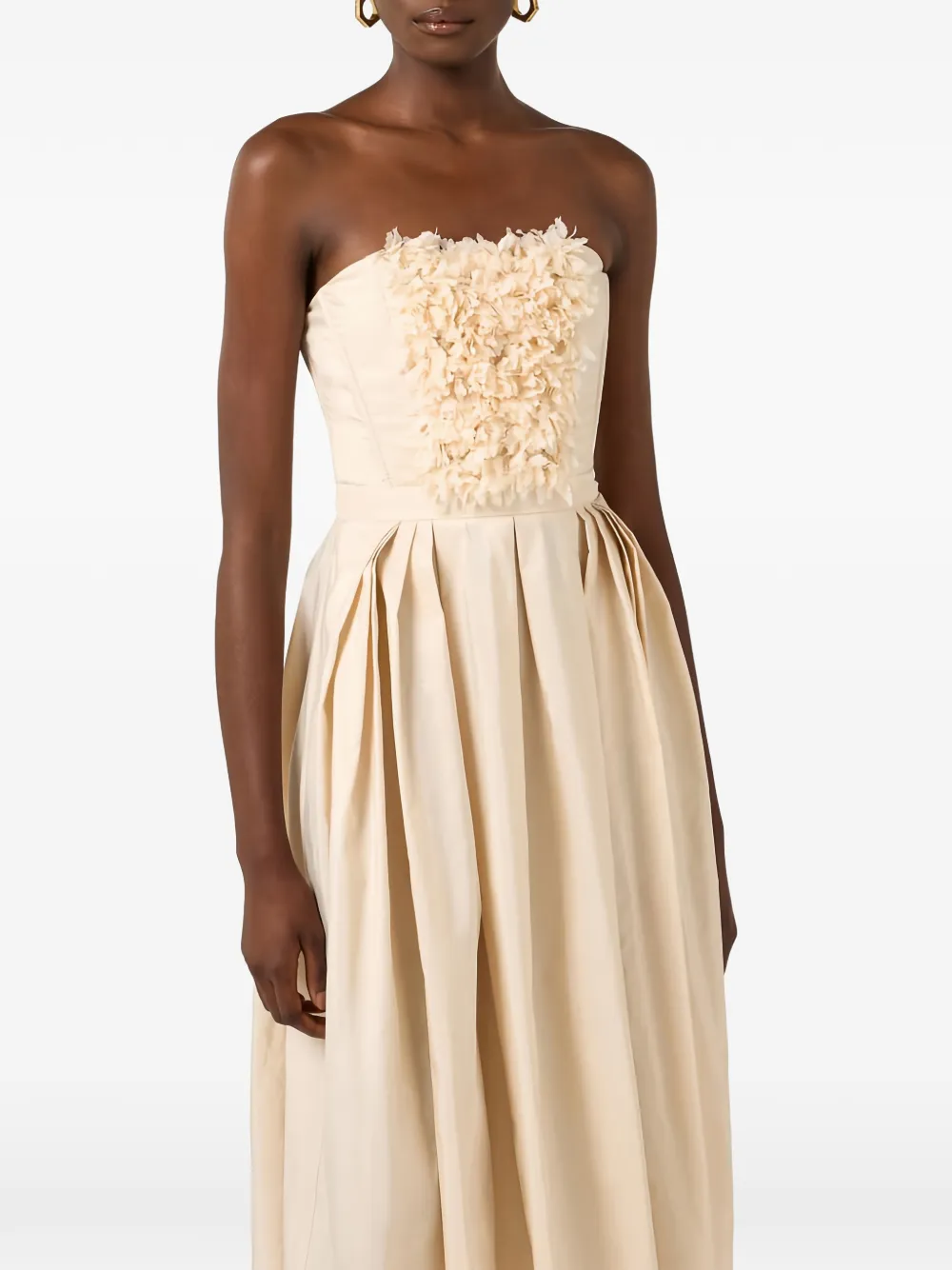Elisabetta Franchi Midi-jurk met geborduurde bloemen Beige