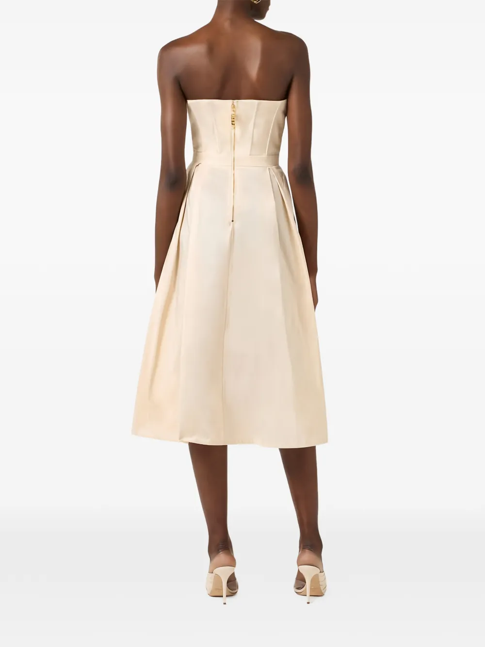 Elisabetta Franchi Midi-jurk met geborduurde bloemen Beige