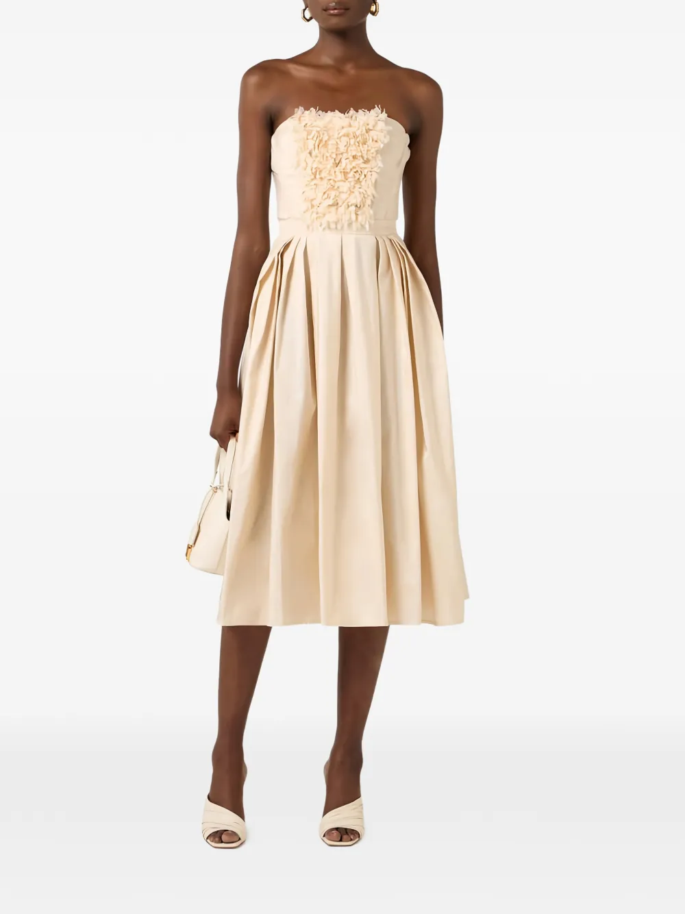 Elisabetta Franchi Midi-jurk met geborduurde bloemen Beige