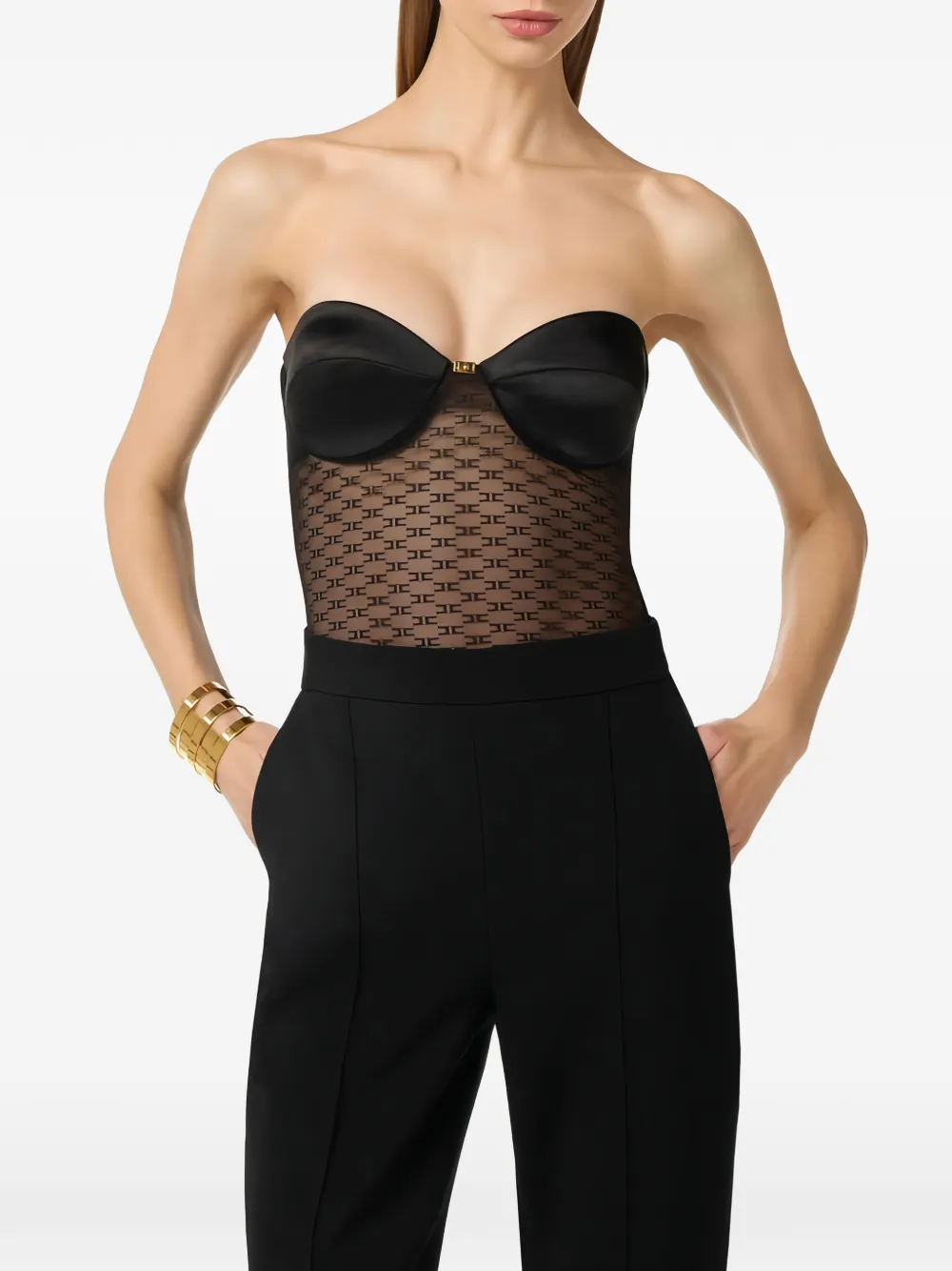  Elisabetta Franchi Monogram Jacquard Bodysuit - Black 