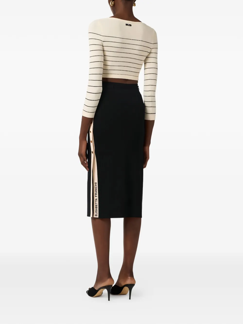  Elisabetta Franchi Striped Button-fastening Crop Jumper - Neutrals 