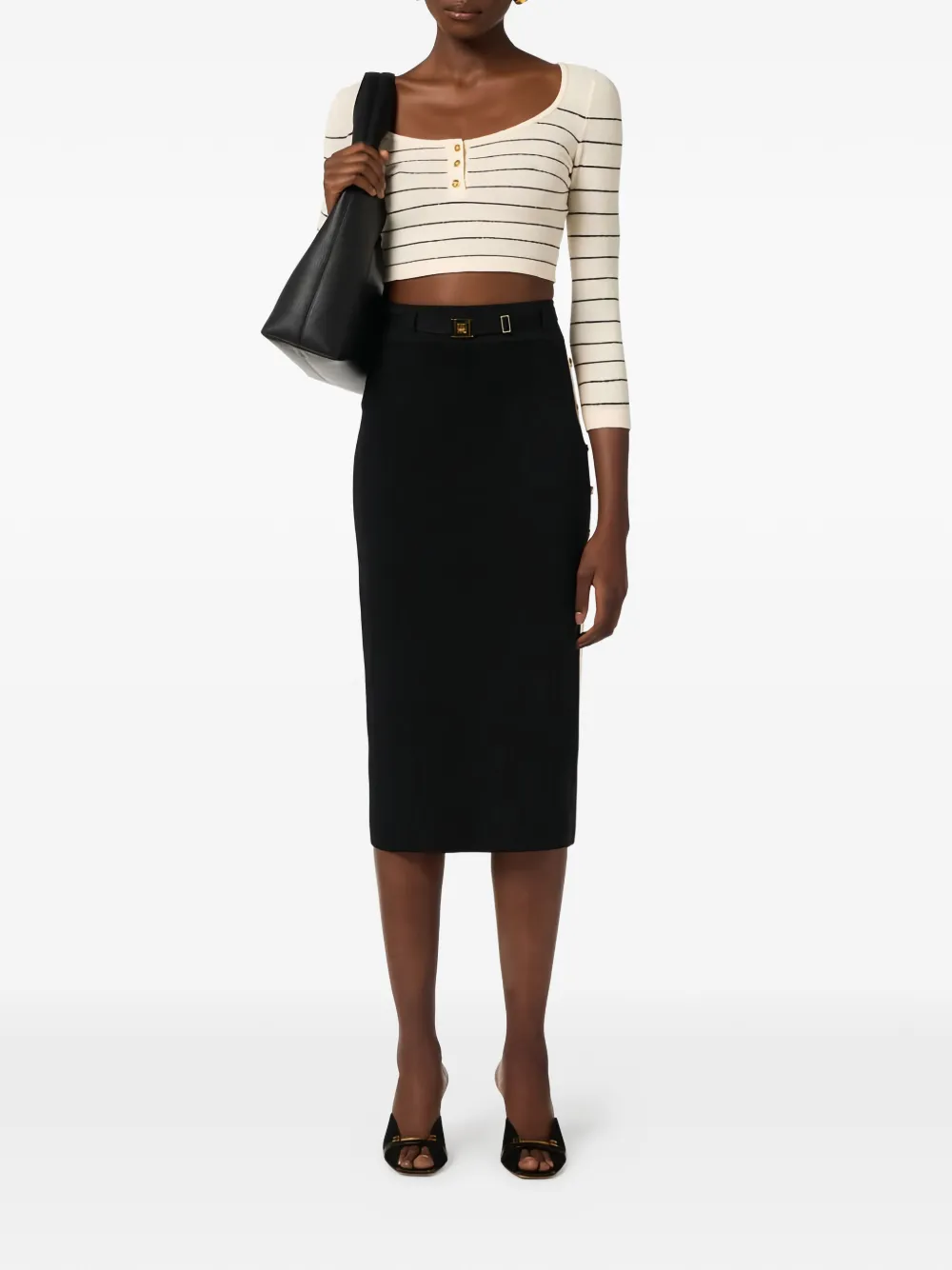  Elisabetta Franchi Striped Button-fastening Crop Jumper - Neutrals 
