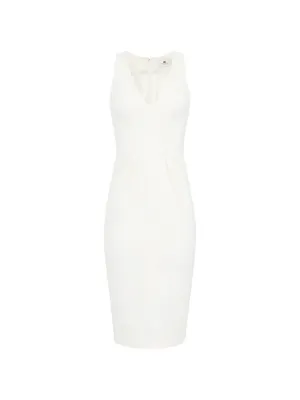 white pencil dress midi Allegra K 3/4 Sleeve Notch Neck Slim Fit Work Pencil Midi Dress, Grey / L