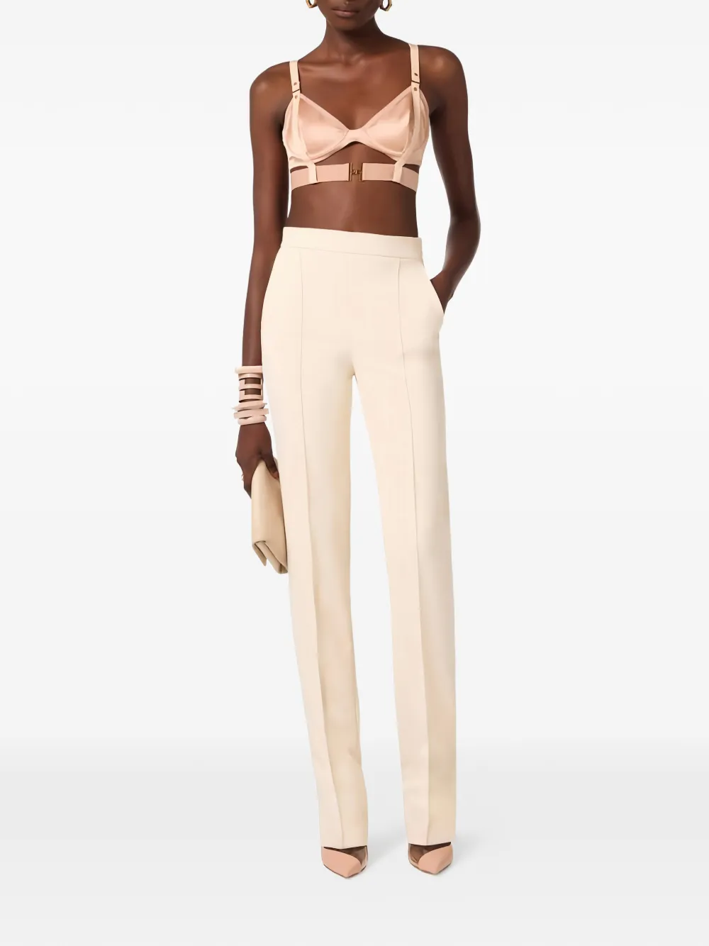  Elisabetta Franchi Tulle Logo Bra - Neutrals 