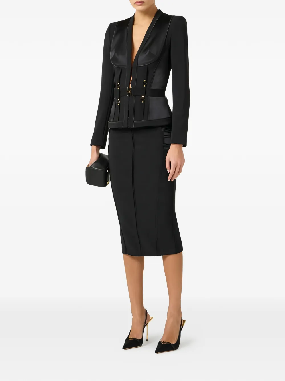  Elisabetta Franchi Bustier V-neck Jacket - Black 