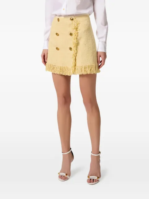 Elisabetta Franchi bouclé fringed button mini skirt