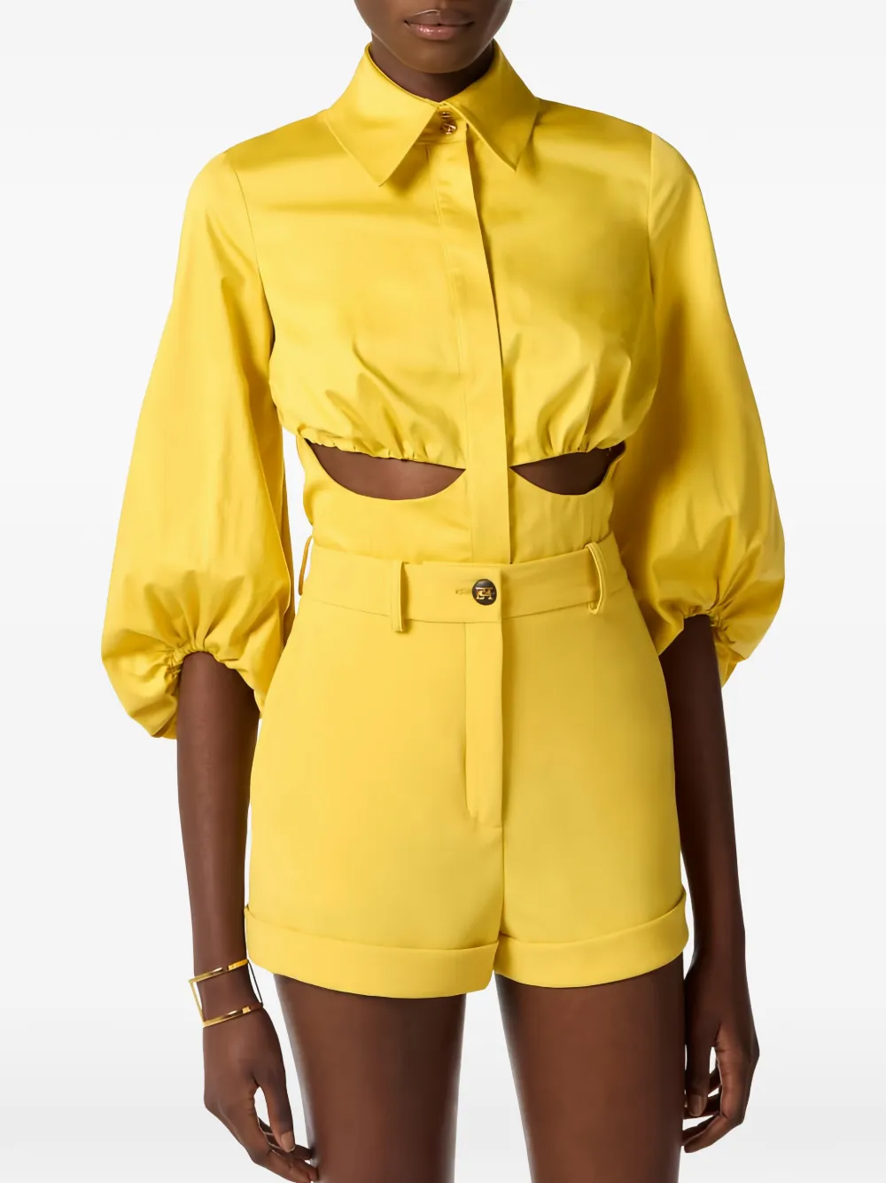 Elisabetta Franchi Blouse met ballonmouwen en uitgesneden details Geel