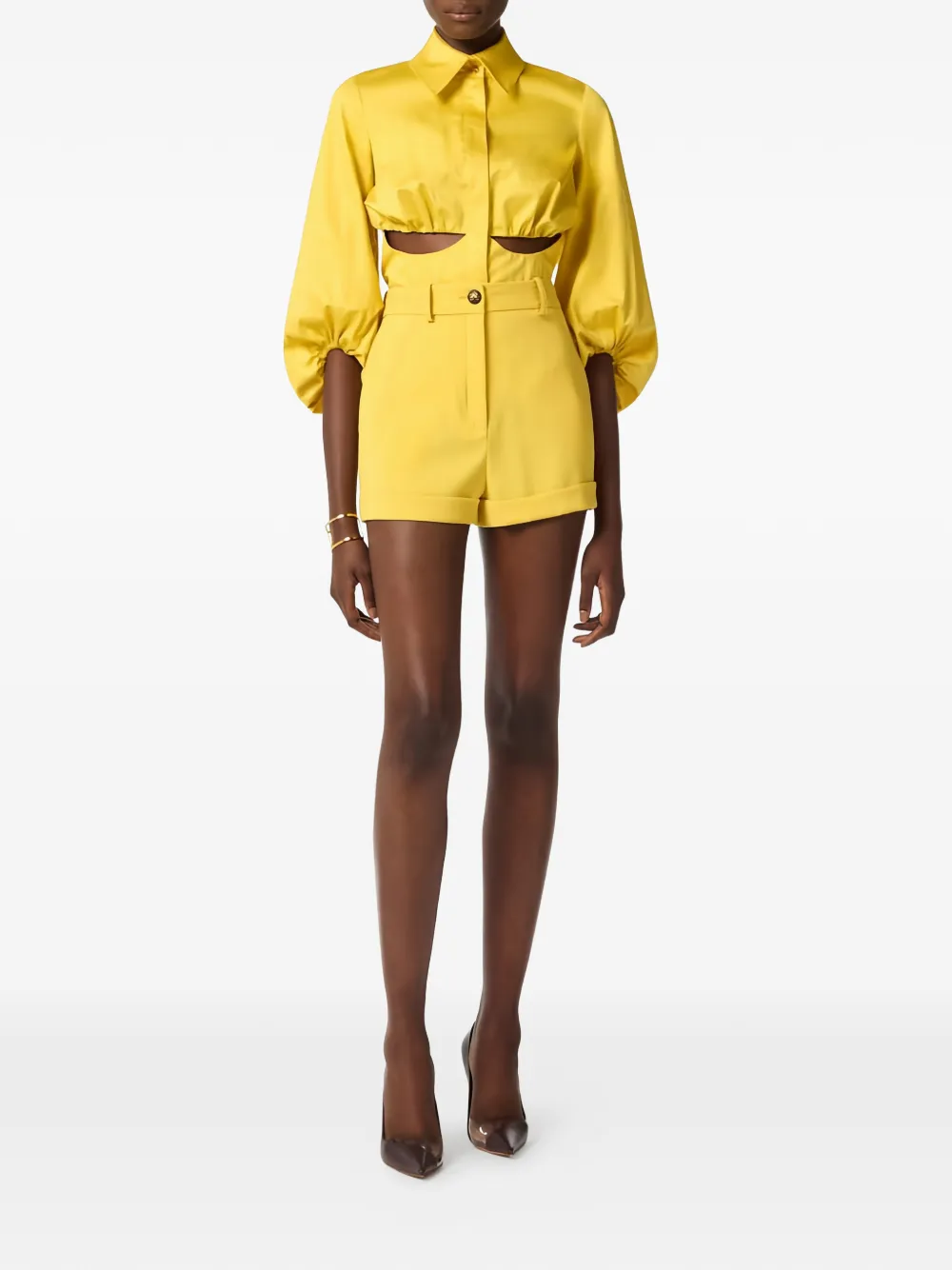 Elisabetta Franchi Blouse met ballonmouwen en uitgesneden details Geel