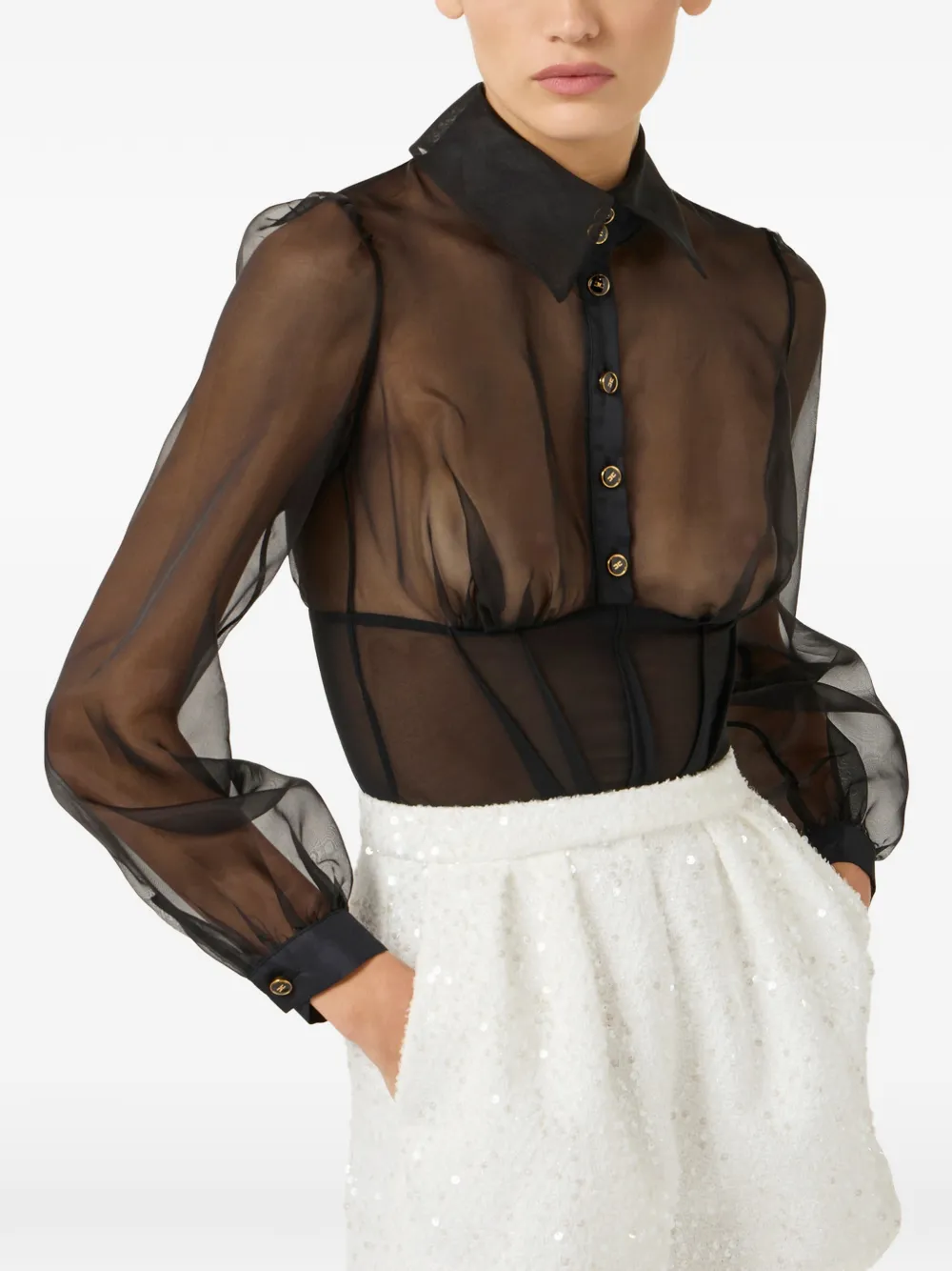 Elisabetta Franchi Organza body met pailletten Zwart