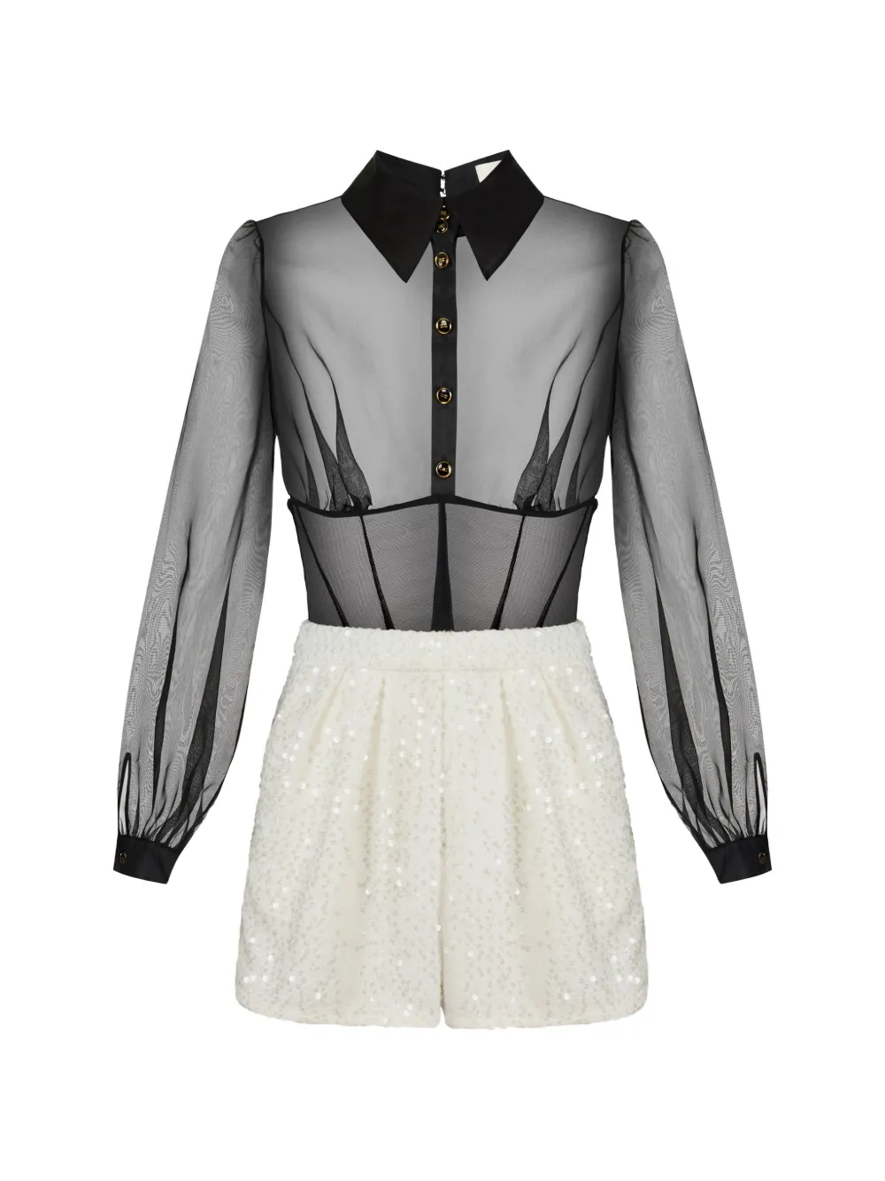 Elisabetta Franchi Organza body met pailletten Zwart