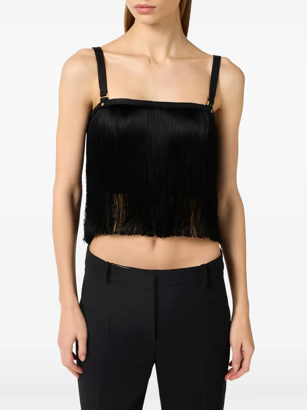 Elisabetta Franchi Tulen top met franje Zwart