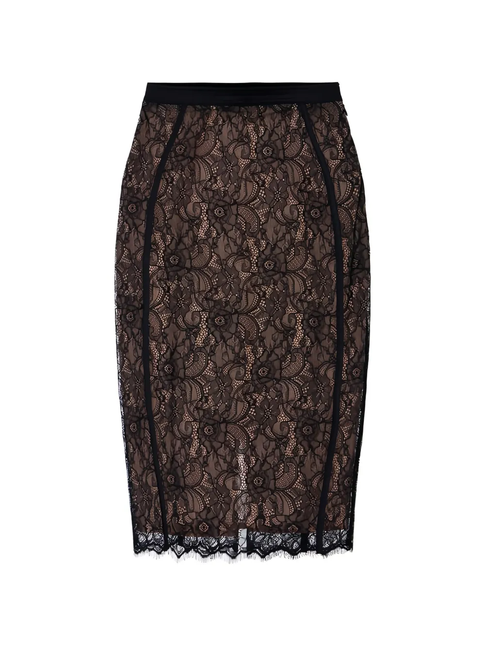 Elisabetta Franchi floral-lace satin-trim skirt - Schwarz